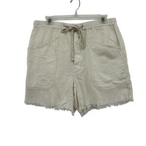 Free People Beige Linen Cargo Shorts with Frayed Hem